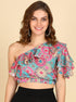 Geomatric Print Front Frilled Top With Designer Sleeve - Znxclothing