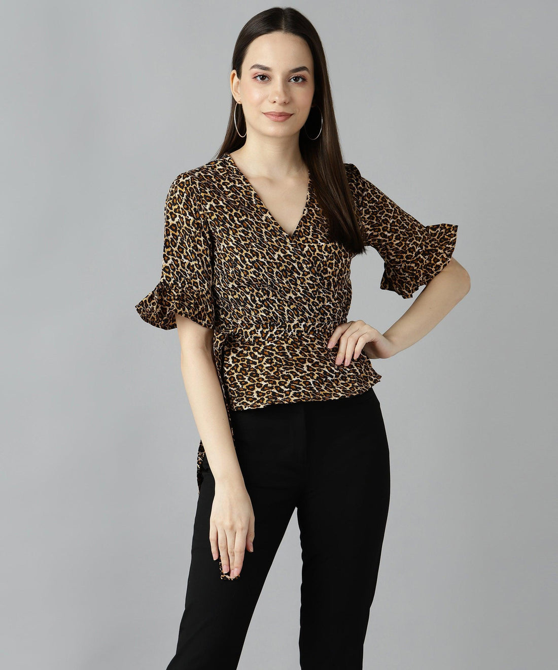 Znx Women Tiger Printed bell Sleeve Top - Znxclothing