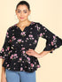 Floral Printed Black Empire Top - Znxclothing