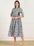 Znx Grey Black Printed Flared Dress - Znxclothing