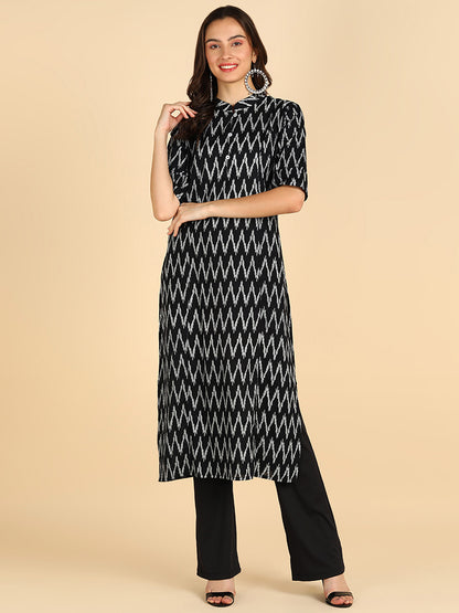 Zig-Zag Printed Black Princes Cut Kurta