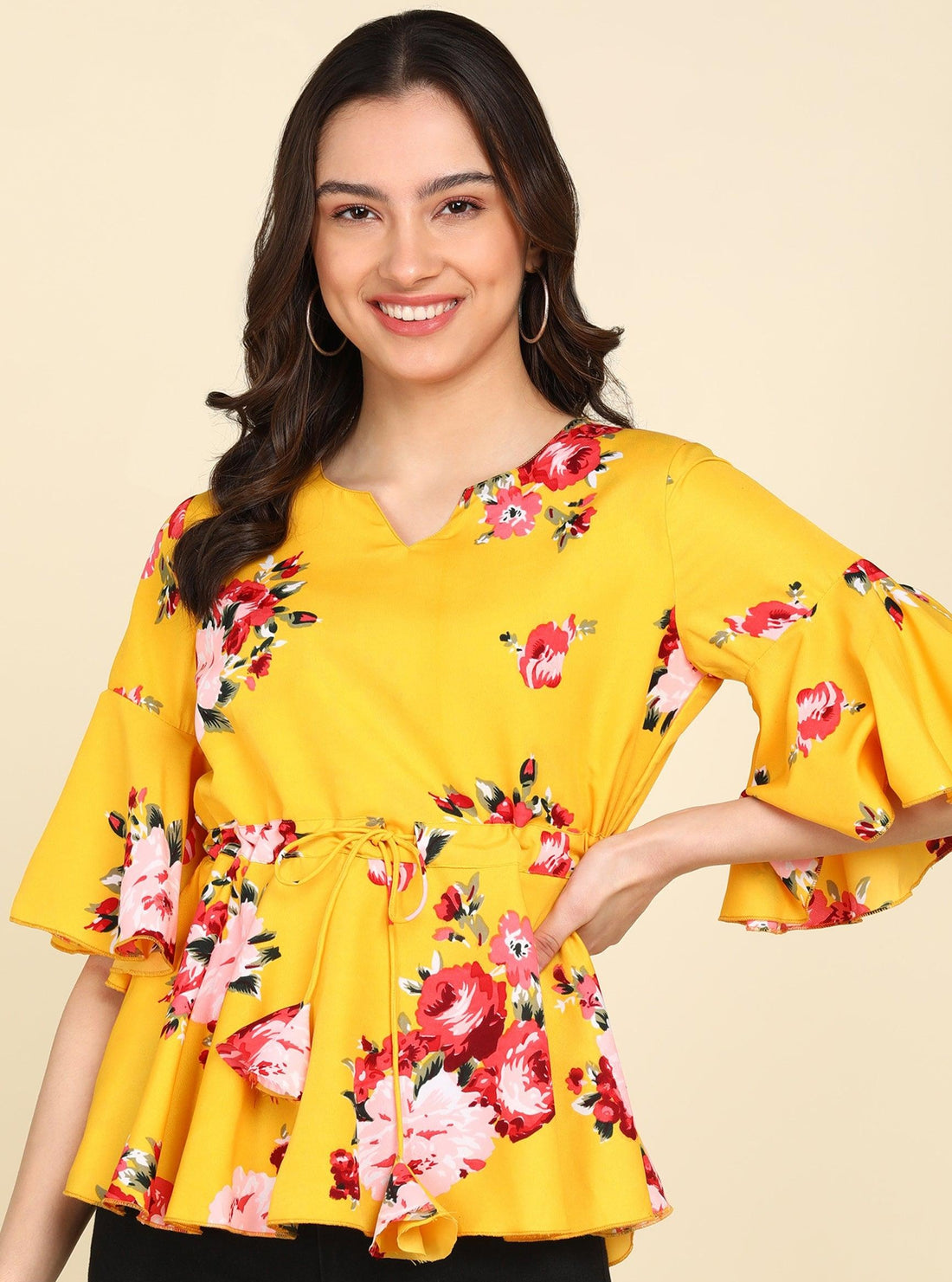 Floral Prinatd Yellow Top - Znxclothing
