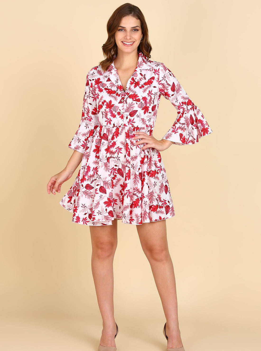 Pink Tropical Printed White Long Top - Znxclothing
