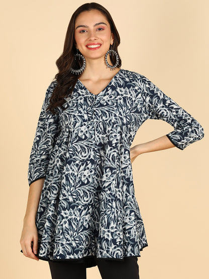 Ethic Printed Flared Blue Top