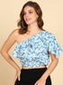 Floral Print Front Frilled Top With Designer Sleeve - Znxclothing