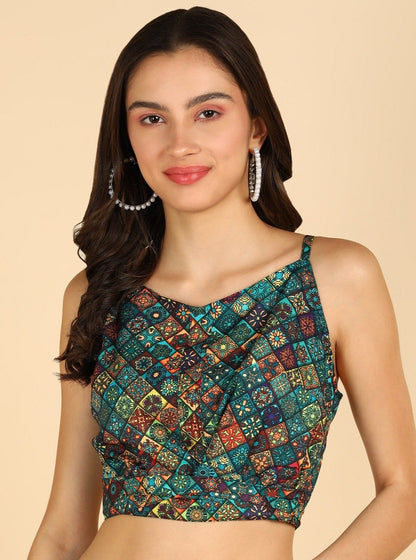 Green Color Sleeveless Crop Top