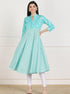 Znx Women Blue Stripe Printed Flared Kurta - Znxclothing