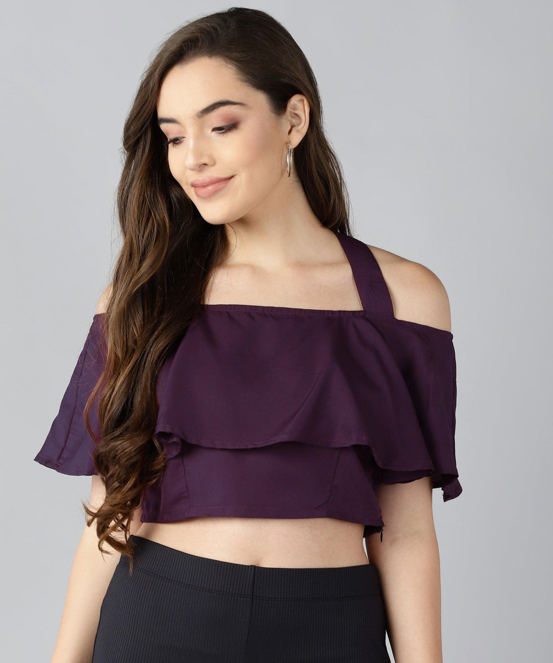 Women Shoulder Straps Maroon Solid Top - Znxclothing