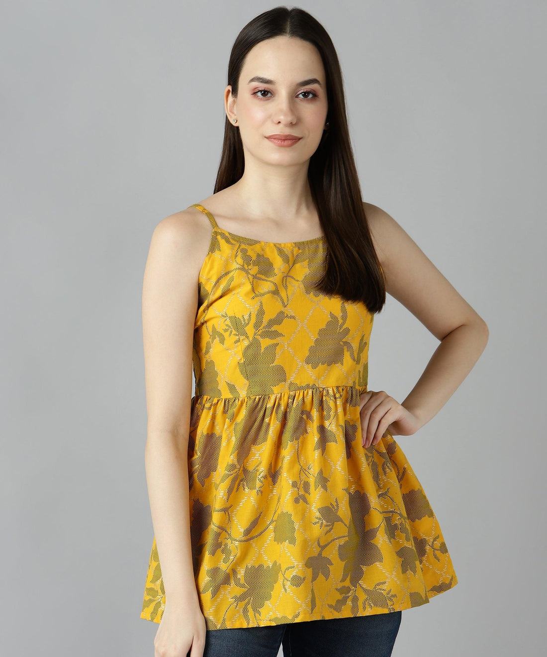 Znx Women Yellow Gold Printed Top - Znxclothing