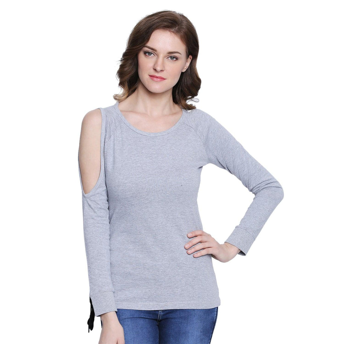 Women Solid light grey Full Sleeve T-Shirt - Znxclothing