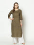 Znx Women Olive Green Floral Printed Straight Kurta - Znxclothing