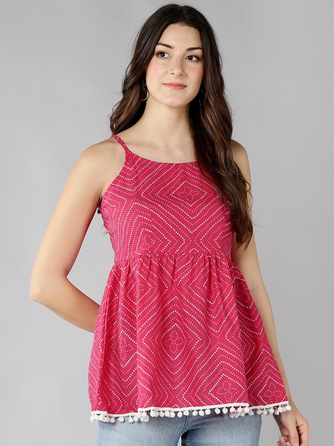 Znx Women Bhandhni Printed Pompom Top - Znxclothing