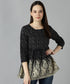 Znx Women Leaf Border Printed Black Top - Znxclothing