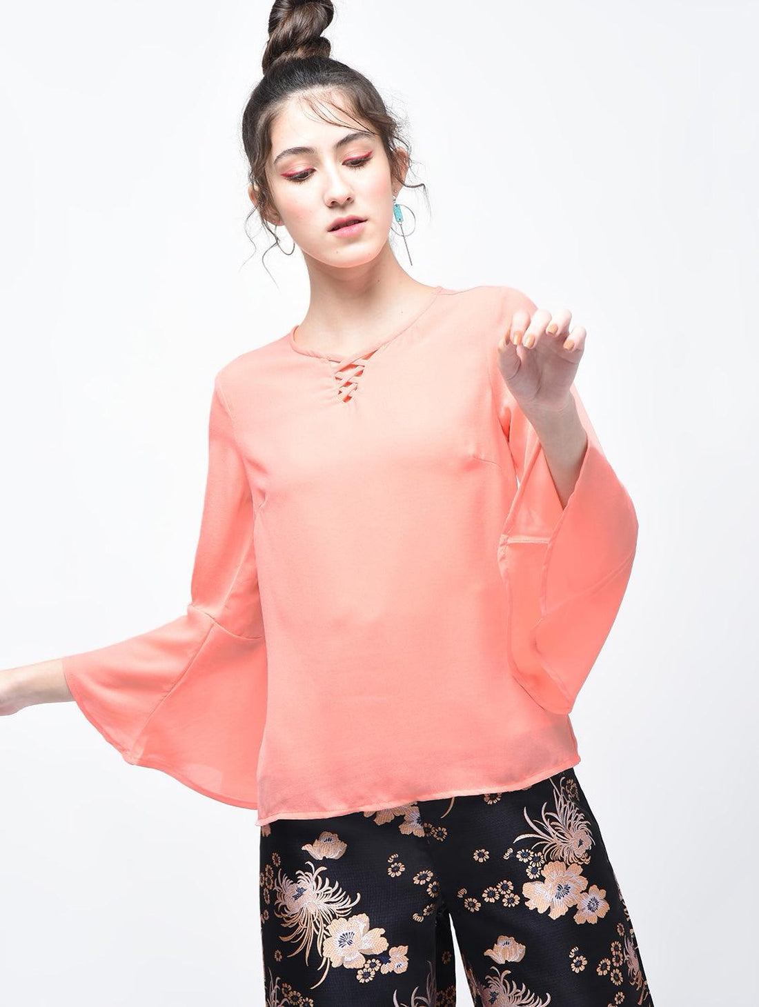 Pink Bell Sleeved Top - Znxclothing