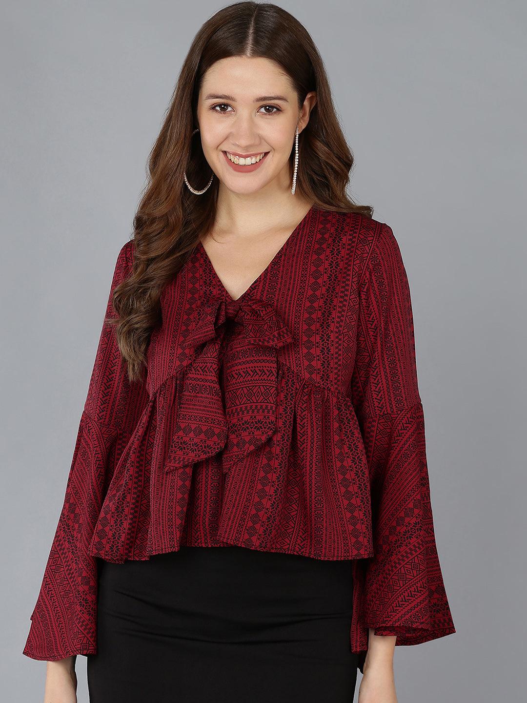 Maroon Printed Top - Znxclothing