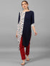 Navy Blue Floral Print Crepe Straight Kurti - Znxclothing