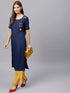 Navy Blue Solid Straight Kurta with Embroidered Detail - Znxclothing