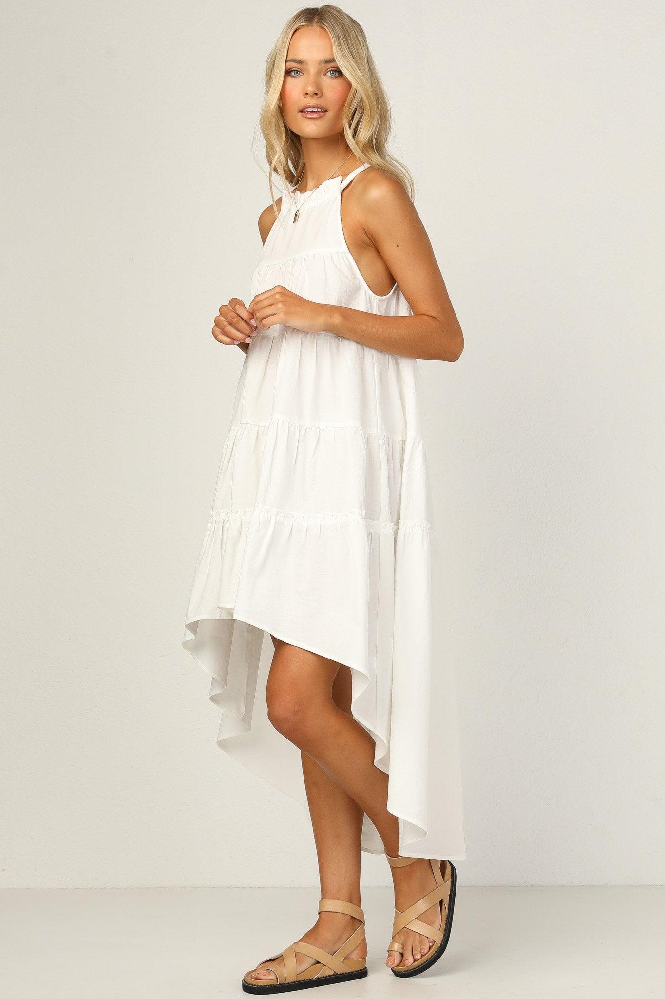 Znx Women Solid White Tiered Dress - Znxclothing