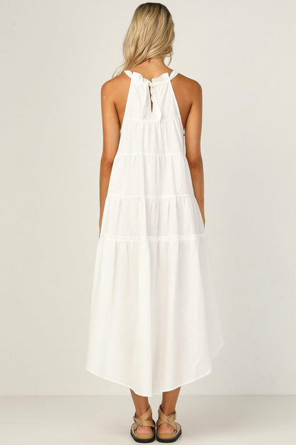 Znx Women Solid White Tiered Dress - Znxclothing