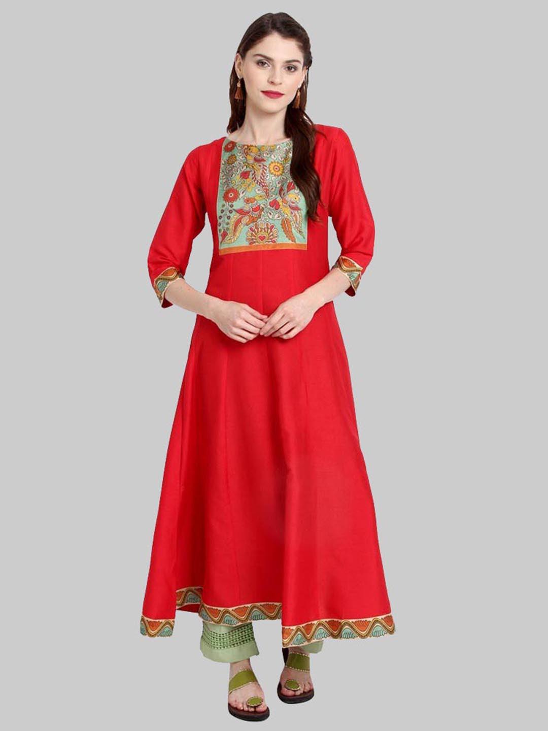Red Digital Print Poly Silk Anarkali Kurti - Znxclothing