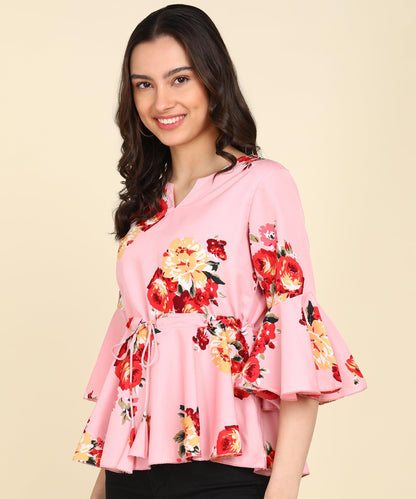 Floral Printed Pink Top - Znxclothing