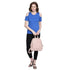Women Solid Blue Round Neck Cold Shoulder T-shirt - Znxclothing