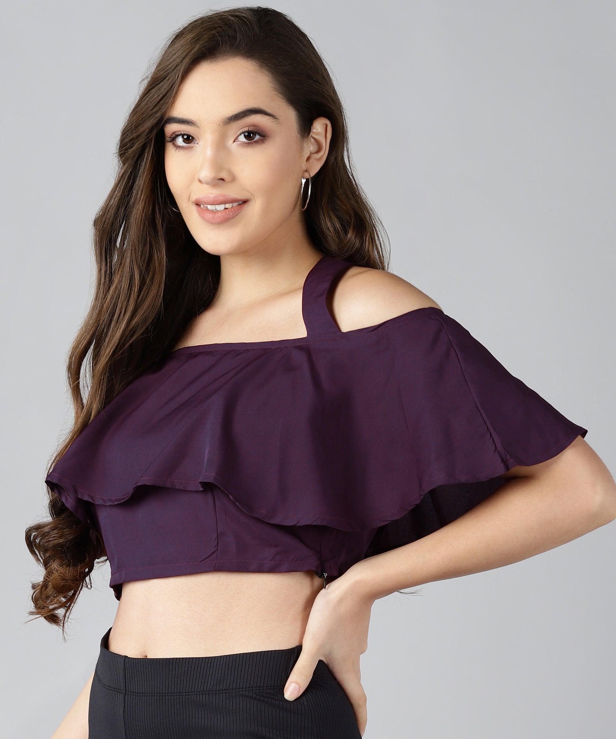 Women Shoulder Straps Maroon Solid Top - Znxclothing