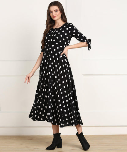 Znx Women Black Polka Dot Printed Dress - Znxclothing