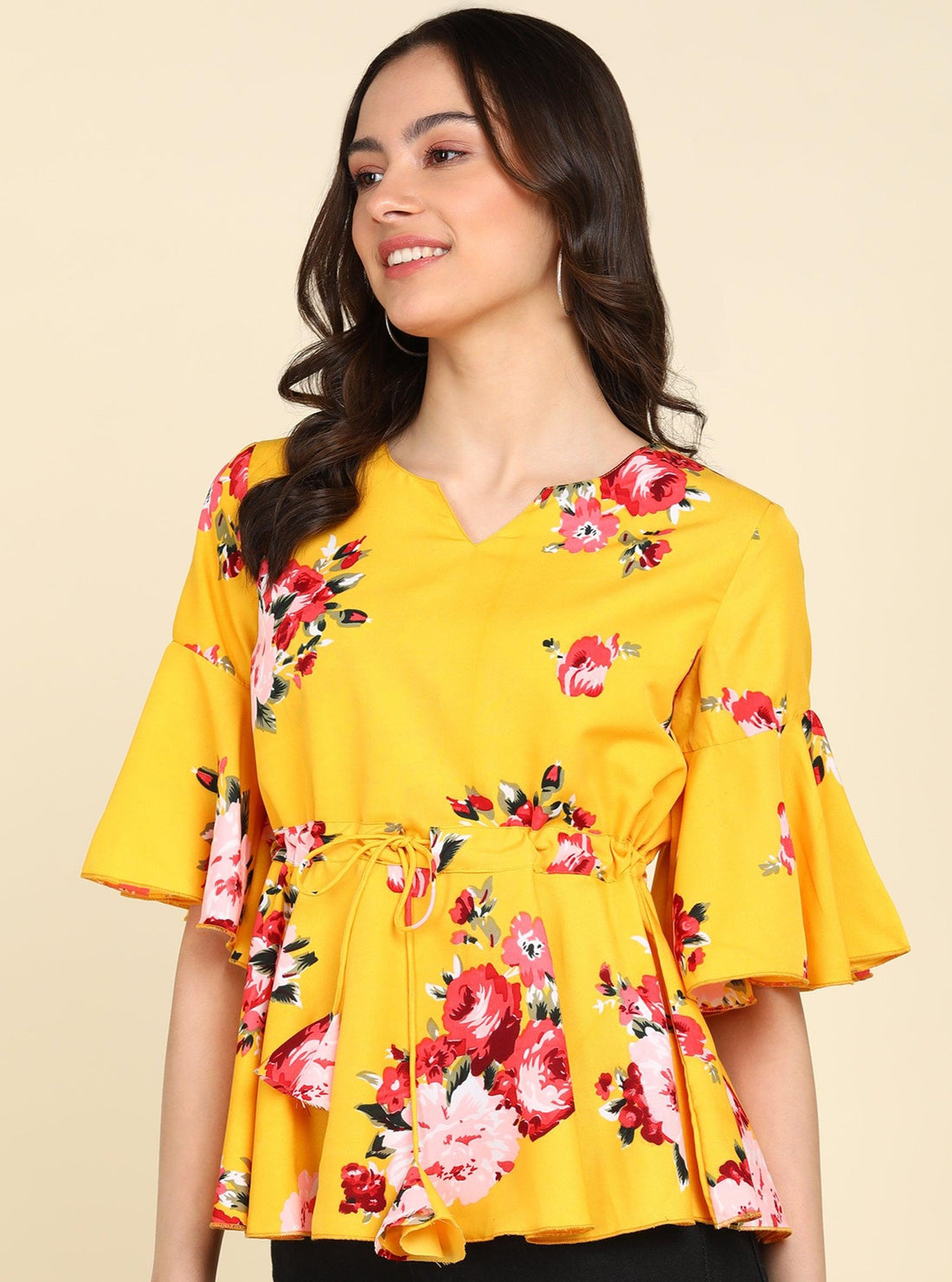 Floral Prinatd Yellow Top - Znxclothing