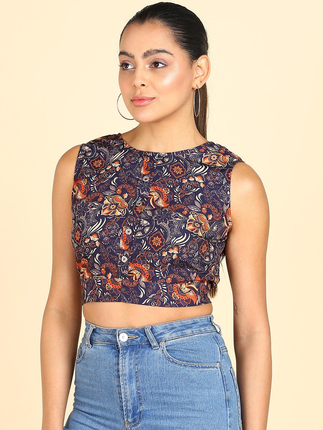 Floral Printed Back Tie-up Crop Top - Znxclothing