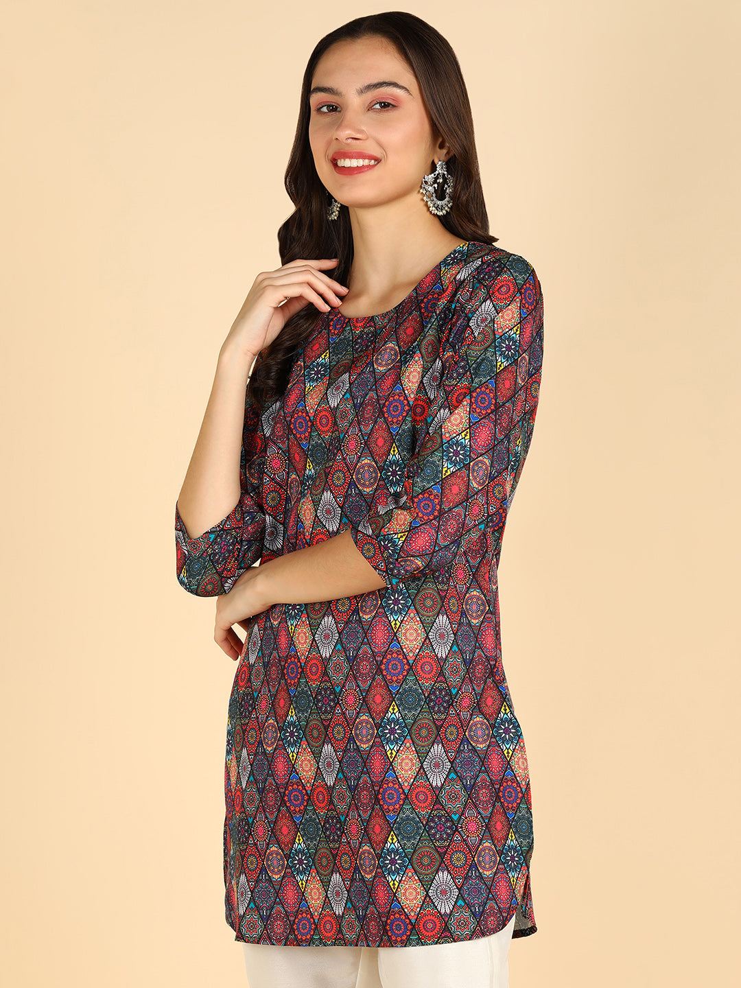Multi Color Floral Printed Straight Kurti