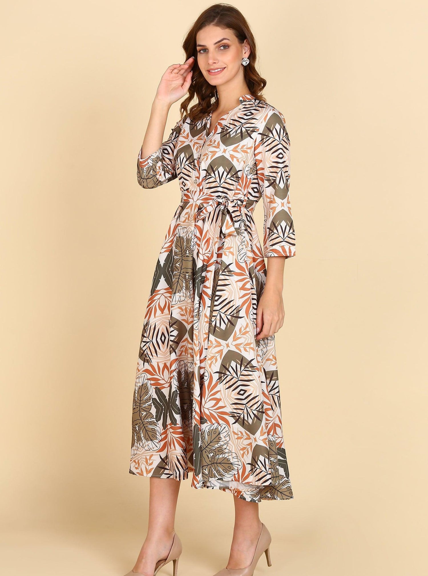 Tropical Printed Flared Dress - Znxclothing