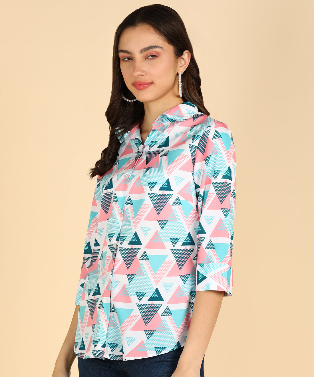 Geomatric Printed White Color Shirt