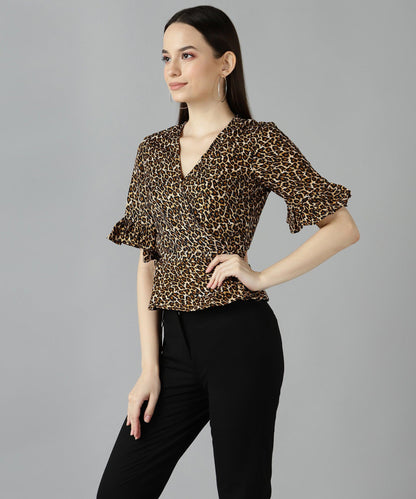 Znx Women Tiger Printed bell Sleeve Top - Znxclothing