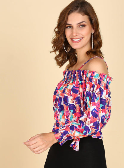 Multicolor Tropical Bardot Top - Znxclothing