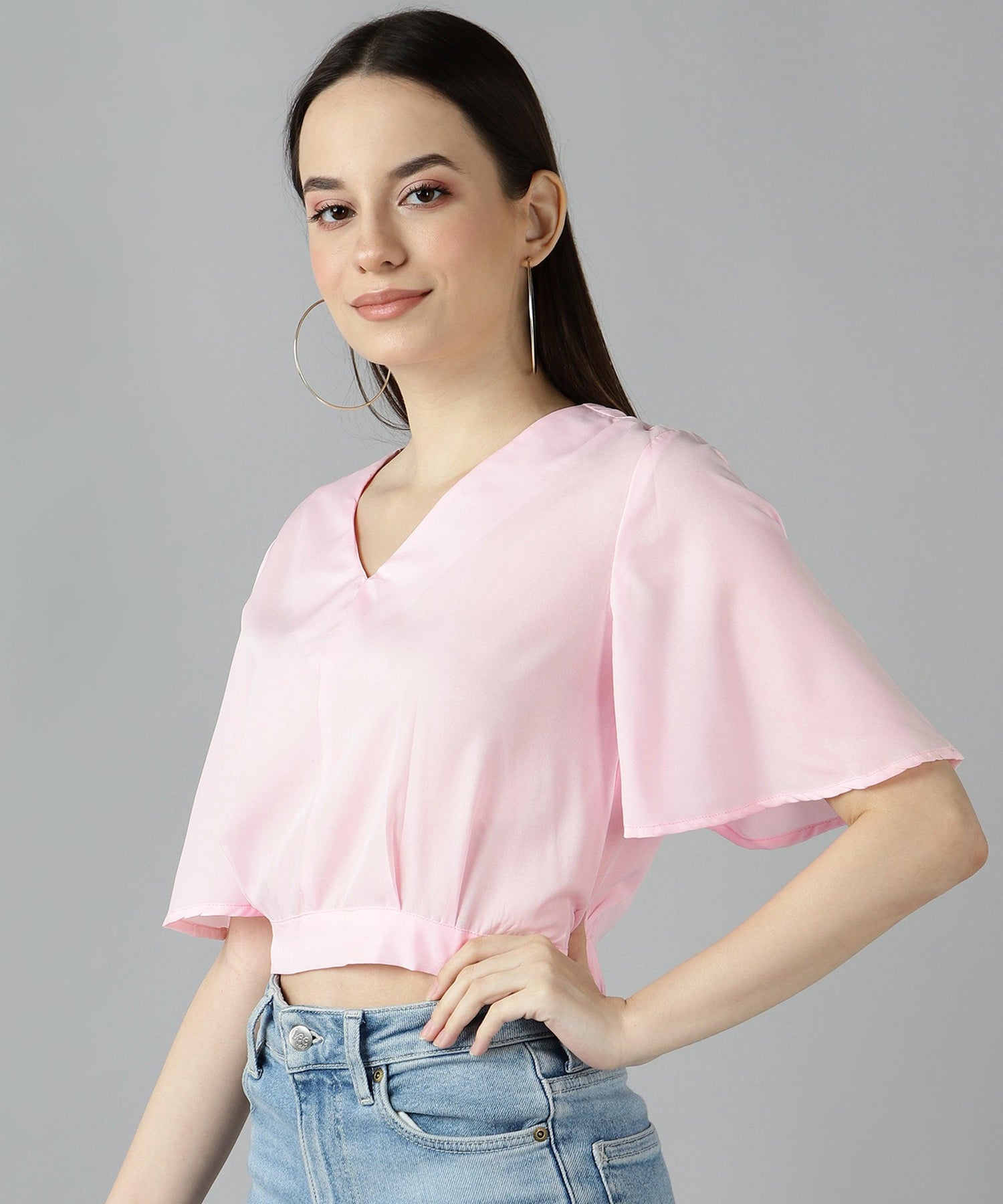 Znx Women Baby Pink Solid Crop Top - Znxclothing