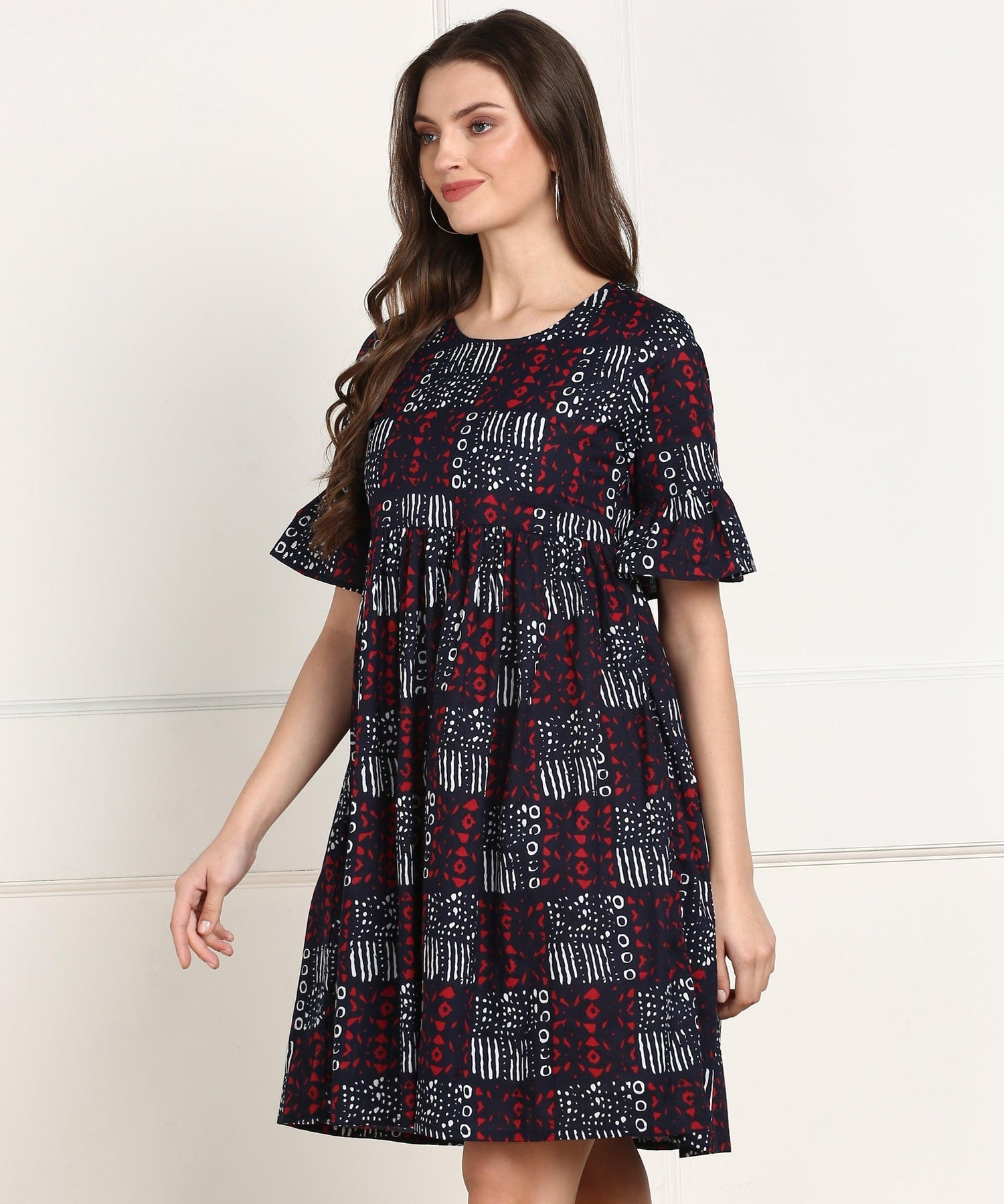 Znx Women White &amp; Red Printed short Dress - Znxclothing