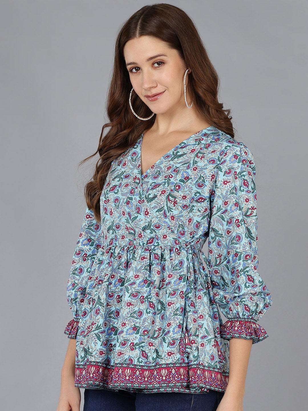 Ethnic Motifs Printed Angrakha Top - Znxclothing
