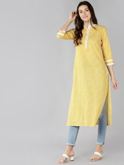 Znx Women Yellow Lehriya Printed Straight Kurti - Znxclothing