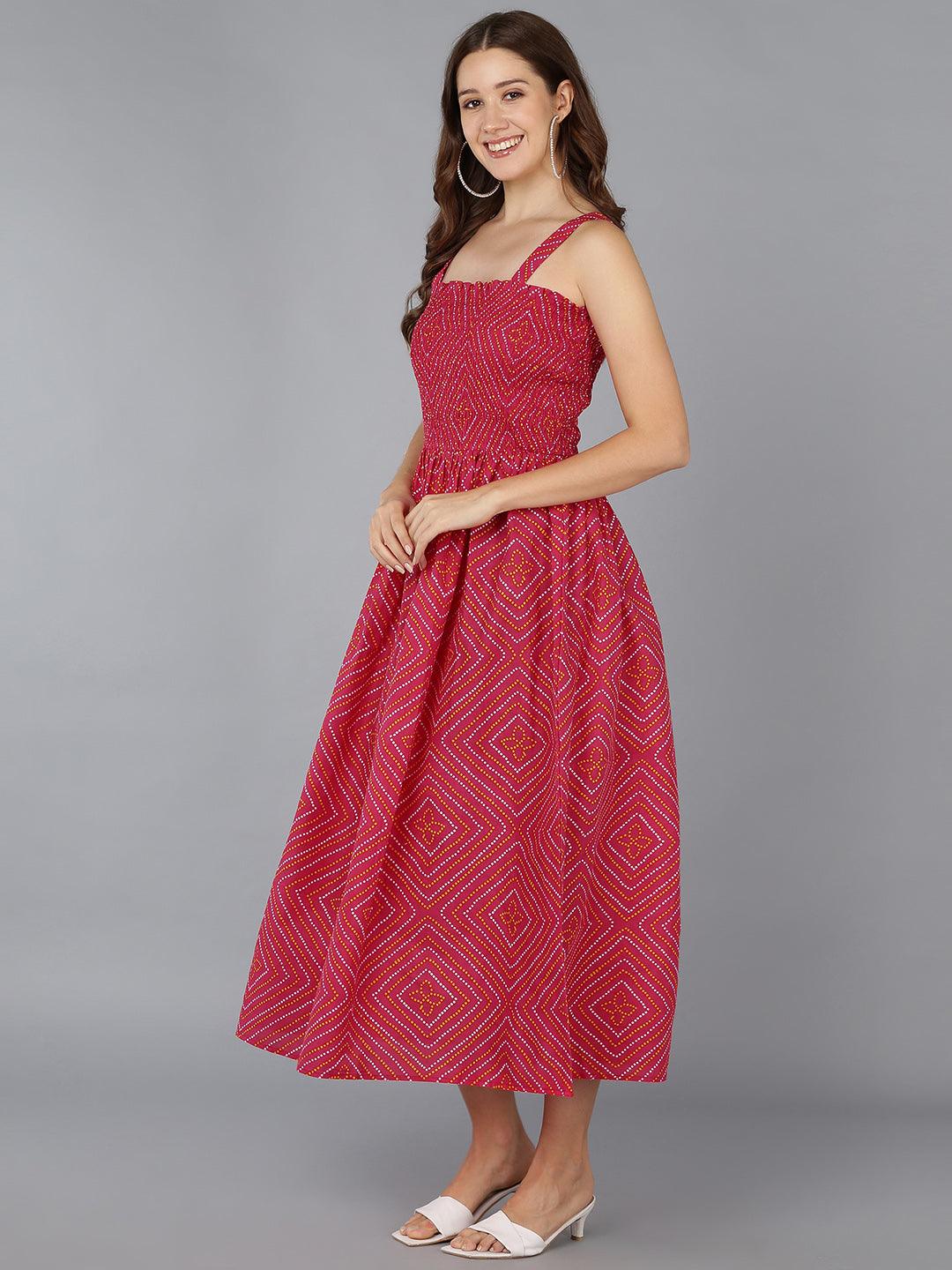 Smocked Pink Bhandhani Dress - Znxclothing