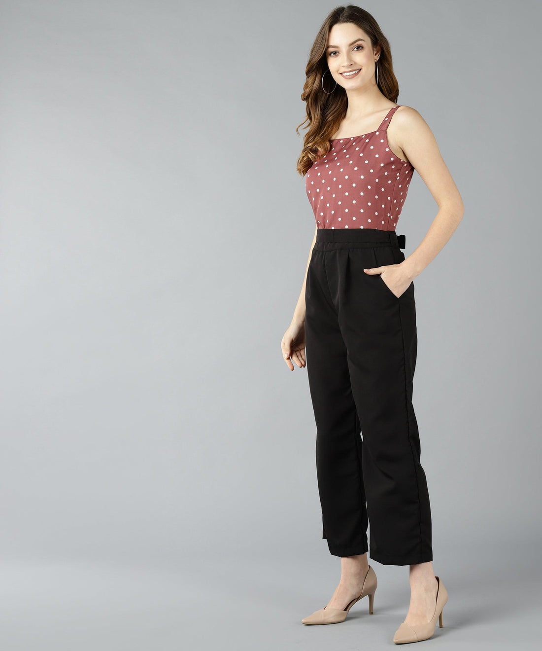 Znx Women White dot Printed Pink Jumpsuit - Znxclothing