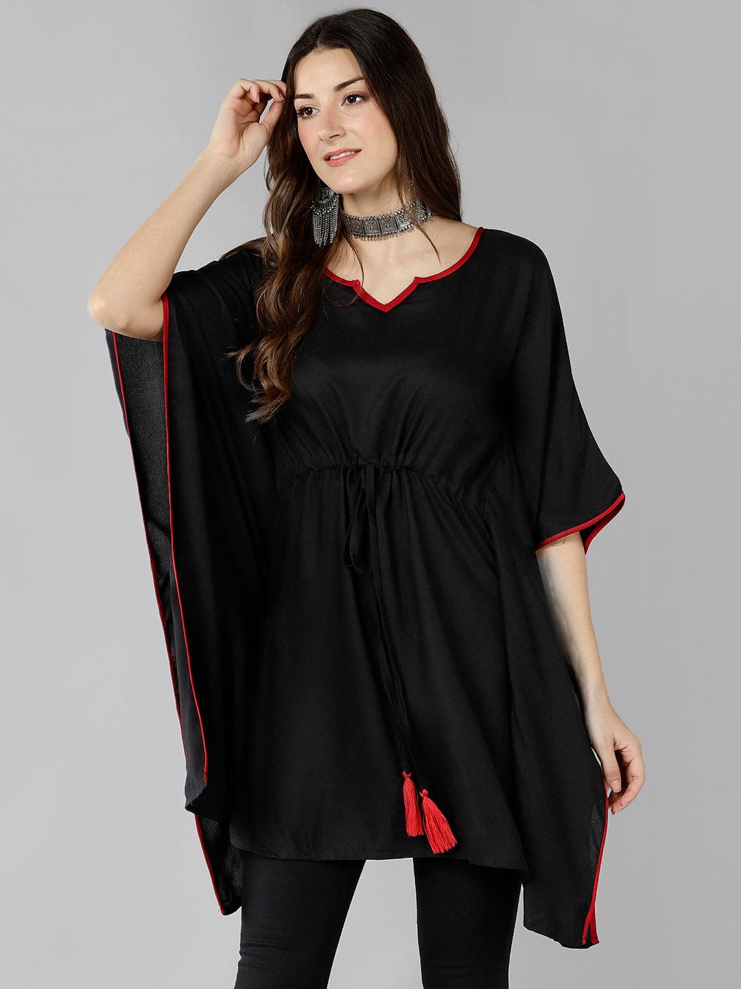 Znx Women Solid Black Kaftan Kurti - Znxclothing