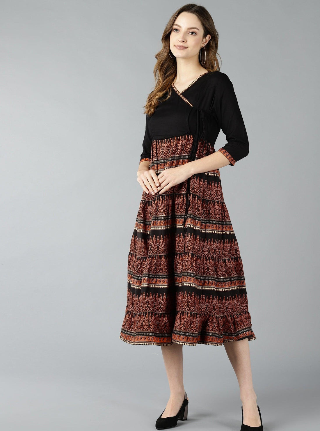 Znx Women Black Geomectrical Printed Anarkali Kurta - Znxclothing