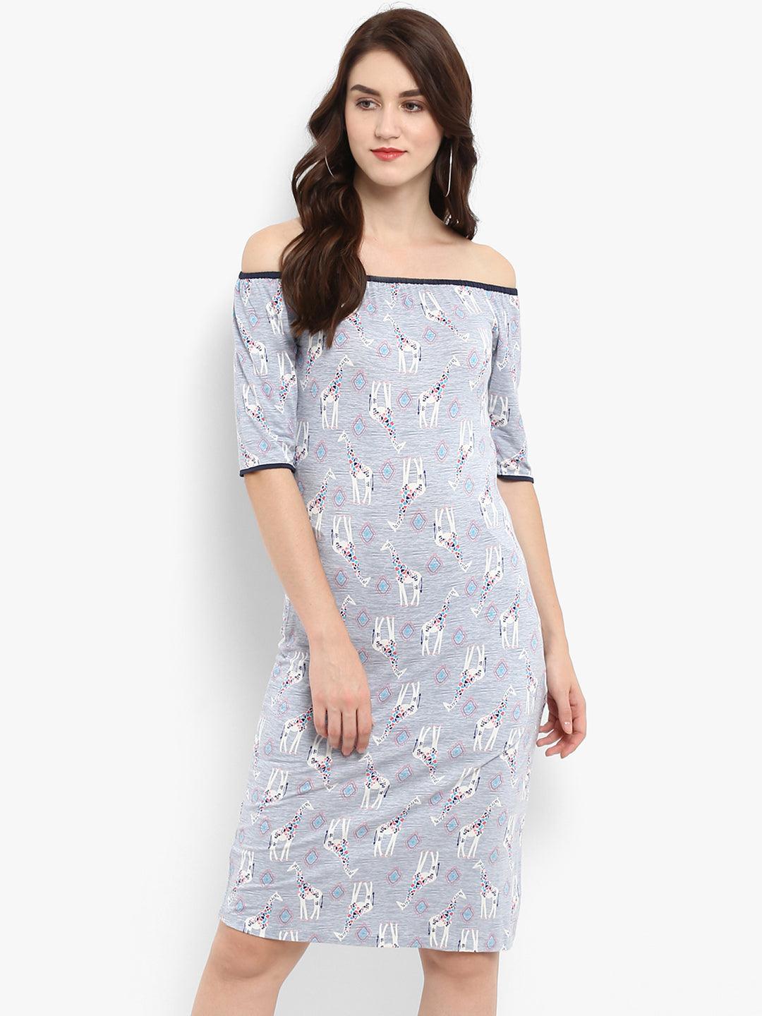 Grey Printed Sheath Dress - Znxclothing