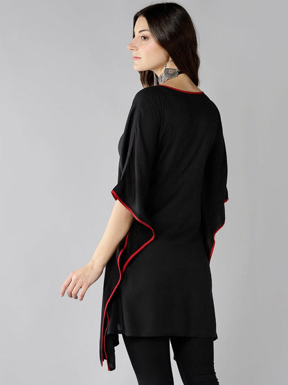Znx Women Solid Black Kaftan Kurti - Znxclothing
