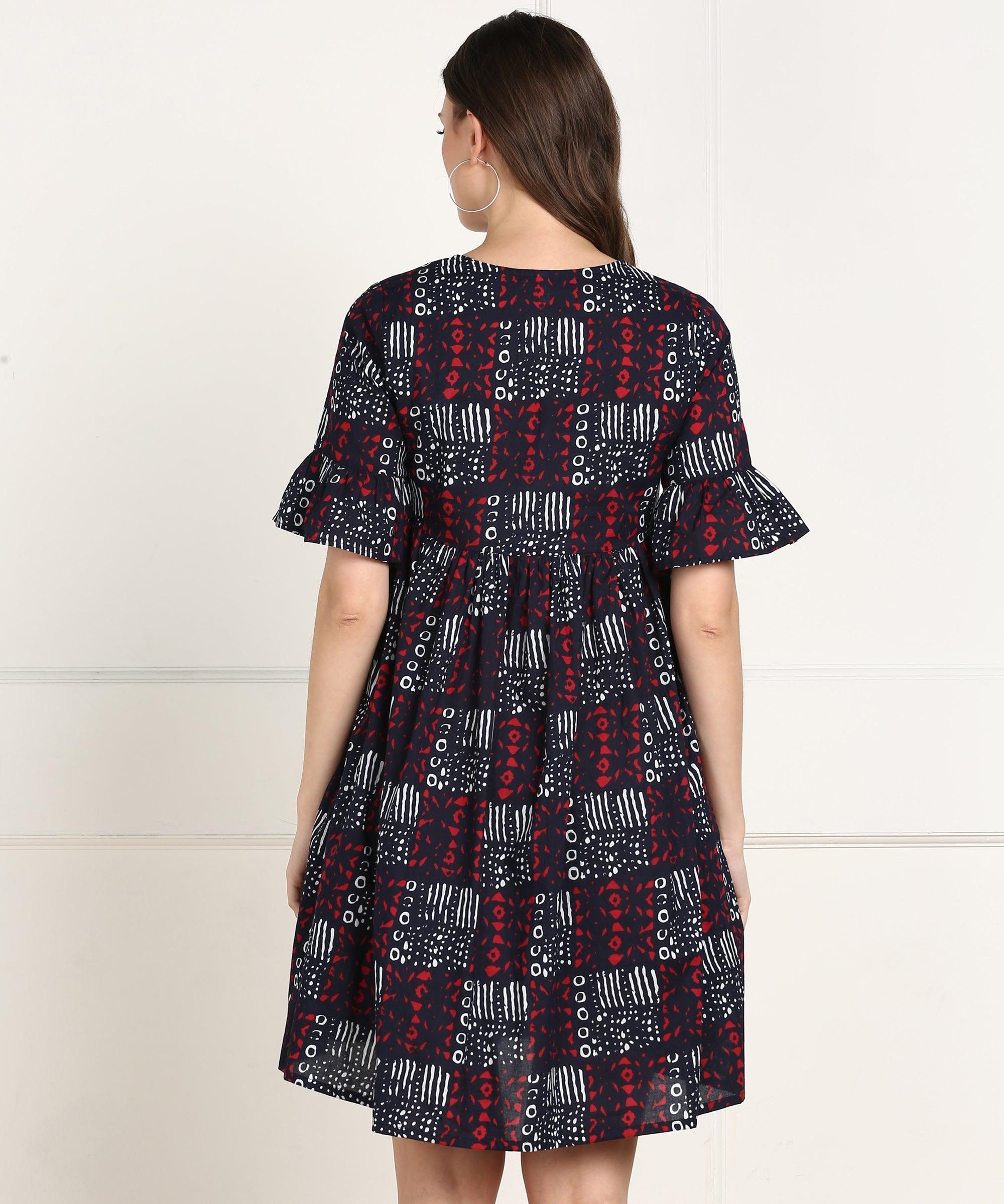 Znx Women White &amp; Red Printed short Dress - Znxclothing