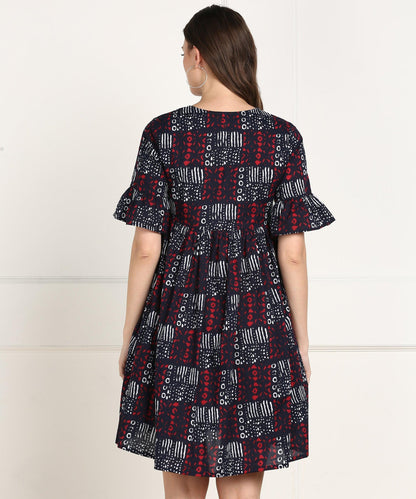 Znx Women White &amp; Red Printed short Dress - Znxclothing