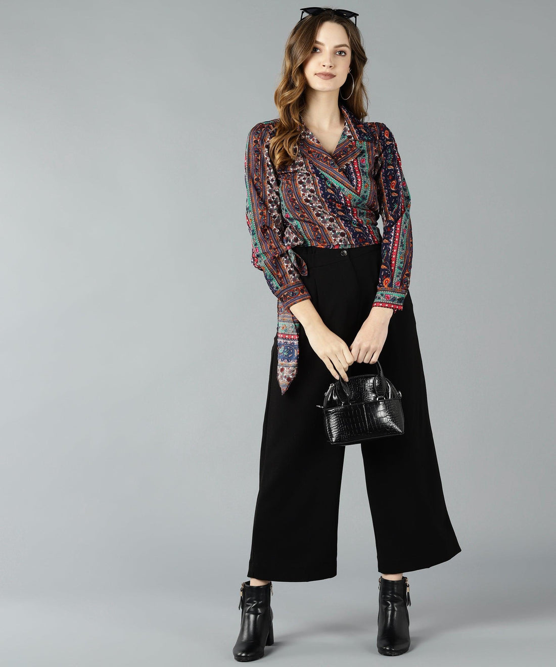Znx Women Multi Color Geometric Printed Wrap Top - Znxclothing
