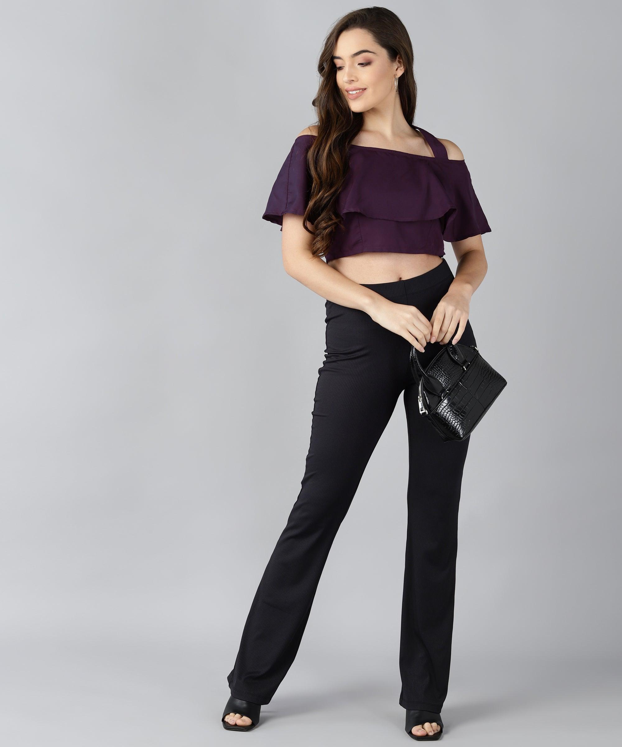Women Shoulder Straps Maroon Solid Top - Znxclothing