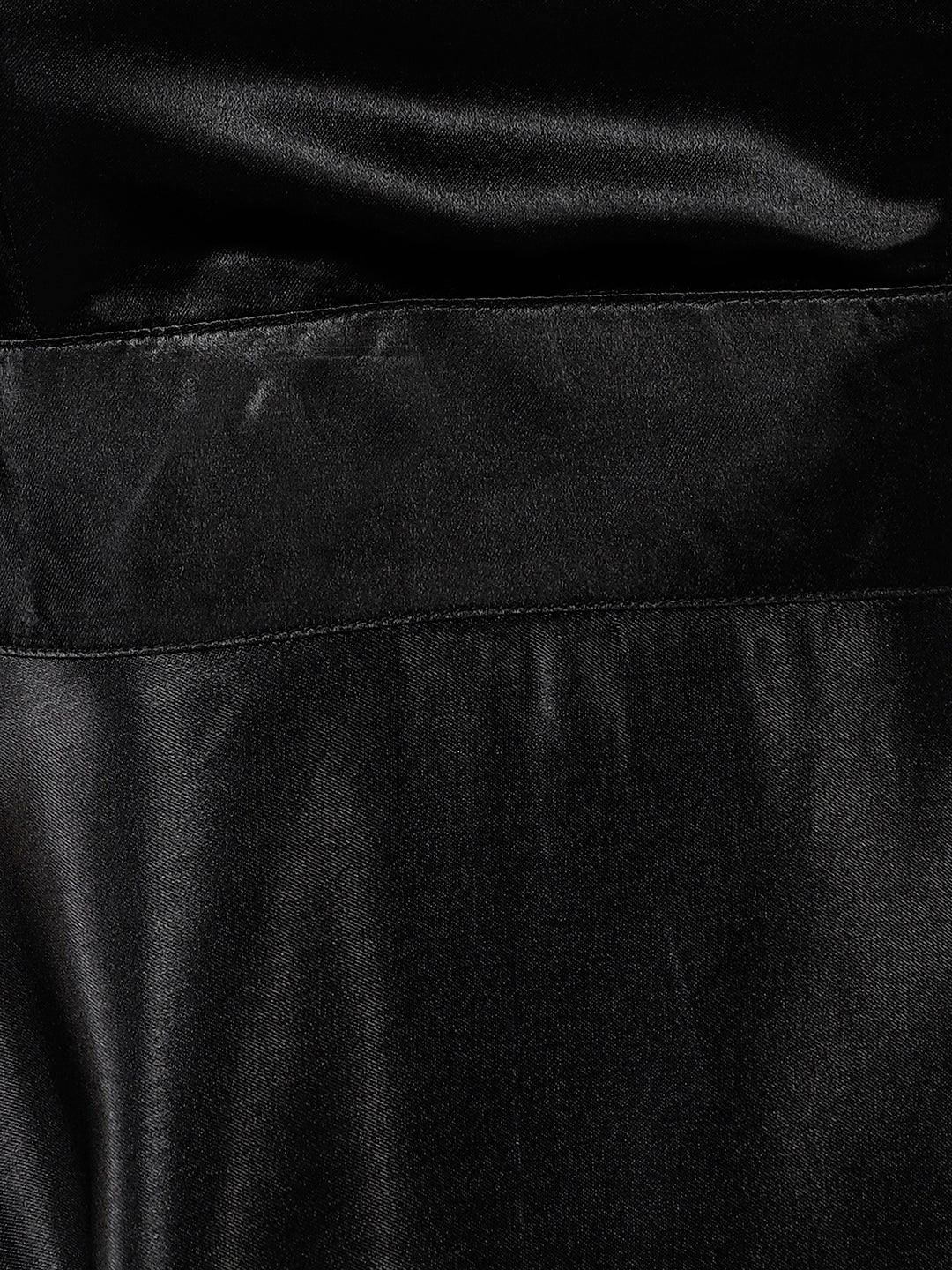 Znx Women Black Satin Designer Long Dress - Znxclothing